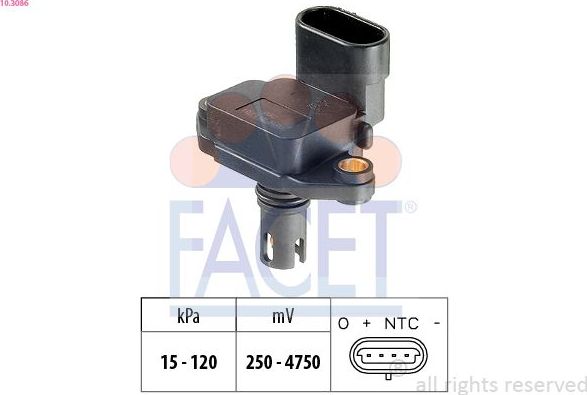 Датчик абсолютного давления (ДАД, MAP) Facet Made in Italy - OE Equivalent. Артикул 10.3086