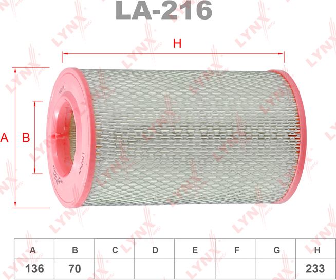 Воздушный фильтр LYNXauto. Артикул LA-216