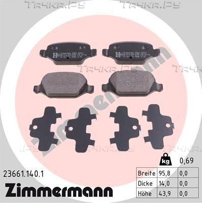 Тормозные колодки Zimmermann задние для Fiat 500 II 2007-2026. Артикул 23661.140.1