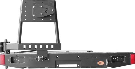 Бампер силовой OJ задний с площадкой лебёдки и левой калиткой под запаску для УАЗ Hunter 2003-2026. Артикул 03.107.03