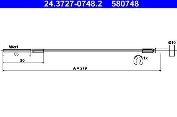 Трос ручника (тросик ручного тормоза) ATE. Артикул 24.3727-0748.2