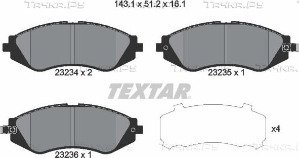Тормозные колодки Textar передние для Chevrolet Nubira 2005-2011. Артикул 2323401