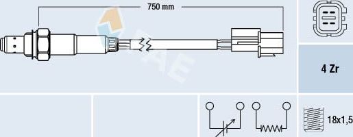 Лямбда-зонд (кислородный датчик) FAE. Артикул 77291