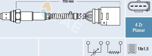 Лямбда-зонд (кислородный датчик) FAE. Артикул 77405