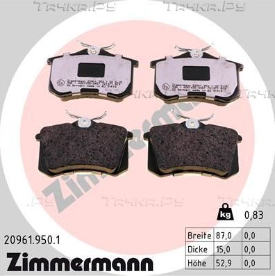 Тормозные колодки Zimmermann rd:z задние для Audi A6 II (C5) 2000-2005. Артикул 20961.950.1