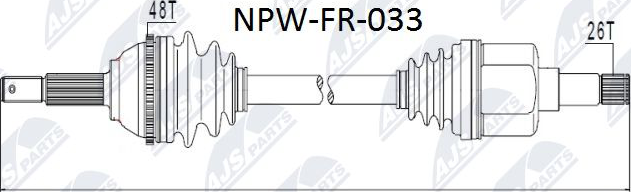Полуось (привод в сборе, приводной вал) NTY. Артикул NPW-FR-033