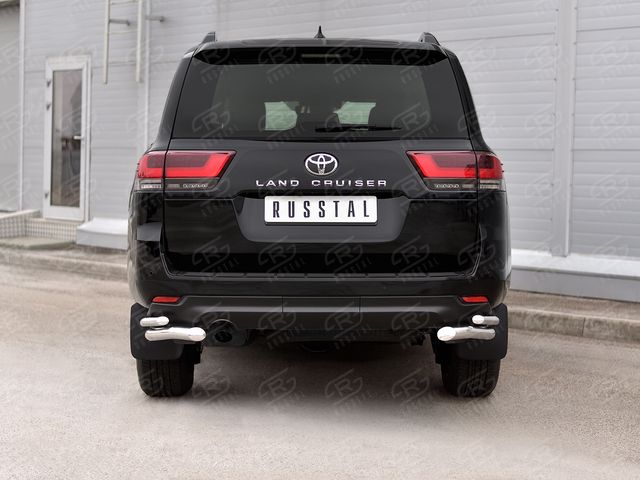 Защита RusStal заднего бампера уголки d63 секции-d42 секции для Toyota Land Cruiser 300 2021-2026. Артикул TLCZ-003793