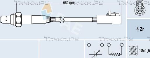 Лямбда-зонд (кислородный датчик) FAE для Ford Mondeo III 2000-2007. Артикул 77262