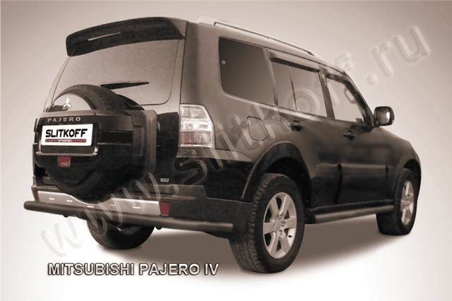 Защита Slitkoff заднего бампера d76 ЧЕРНАЯ матовая для Mitsubishi Pajero IV 2011-2026. Артикул MPJ016B