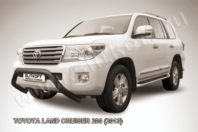 Кенгурятник Slitkoff d76 низкий широкий мини ЧЕРНЫЙ матовый для Toyota Land Cruiser 200 2013-2015. Артикул TLC2-13-009B