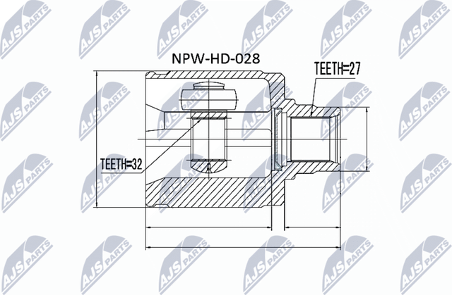 Шрус наружный (граната) NTY передний правый для Honda Prelude III 1986-1992. Артикул NPW-HD-028