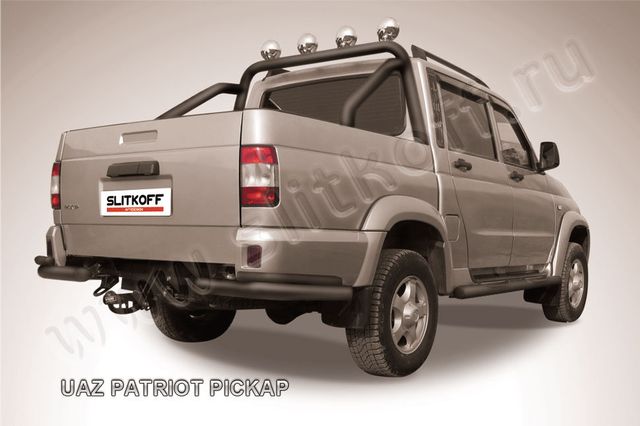 Защита Slitkoff задняя d76/42 уголки двойные ЧЕРНАЯ матовая для УАЗ Pickup 2007-2014. Артикул UPpic006B