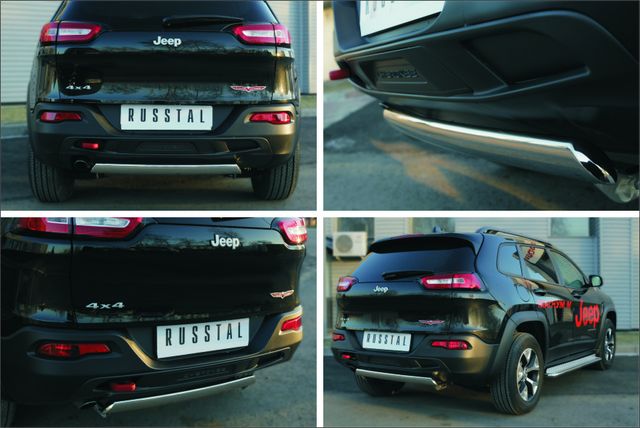 Защита RusStal заднего бампера d75х42 (дуга) для Jeep Cherokee KL Trailhawk 2014-2026. Артикул JCZ-002002