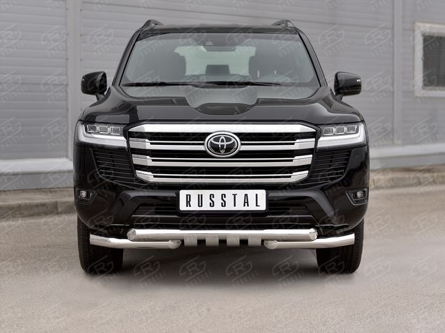 Защита RusStal переднего бампера d76 (секции) d76 (уголки+клыки) для Toyota Land Cruiser 300 2021-2026. Артикул TLCZ-003782