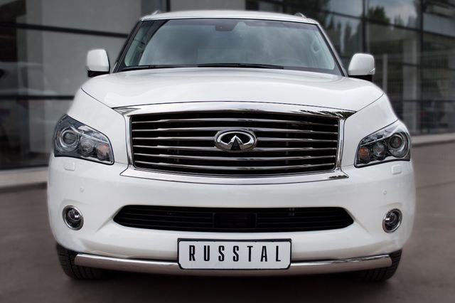 Защита RusStal переднего бампера 75х42 овал для Infiniti QX56 III 2010-2013. Артикул INZ-000846
