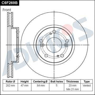 Тормозной диск Advics. Артикул C6F269B