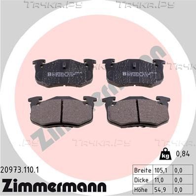 Тормозные колодки Zimmermann задние для Renault Clio I 1990-1998. Артикул 20973.110.1