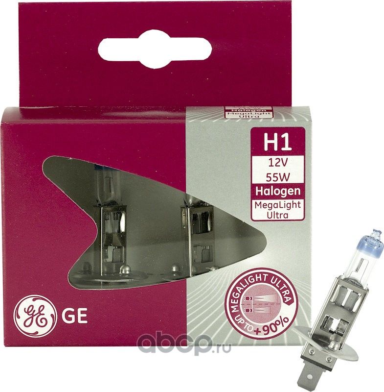 Лампа H1 12V 55W MegaLight Ultra+90% (GE) (General Electric). Артикул 96946