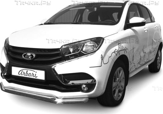 Защита Arbori переднего бампера d57+d42 двойная для Lada Xray 2015-2026. Артикул AFZDALADXR03