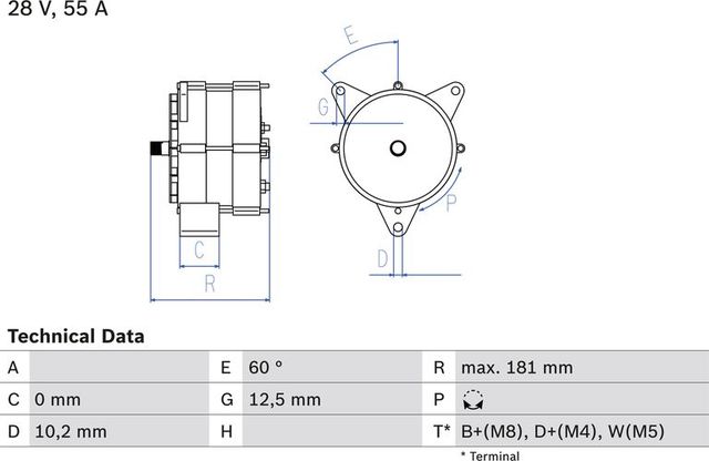 Генератор Bosch для Mercedes-Benz T2 I 1970-1988. Артикул 0 986 037 410