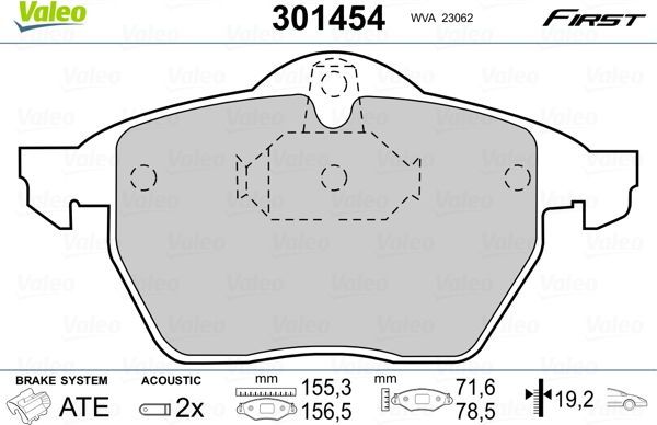 Тормозные колодки Valeo First. Артикул 301454