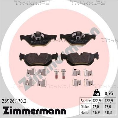 Тормозные колодки Zimmermann задние для BMW X1 I (E84) 2010-2015. Артикул 23926.170.2