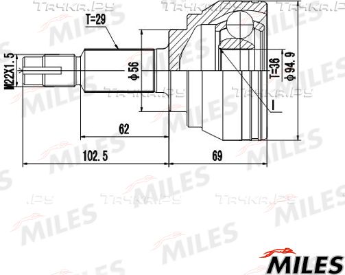 Шрус внутренний (граната) Miles передний для Nissan Murano Z51 2008-2014. Артикул GA20711
