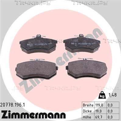 Тормозные колодки Zimmermann передние для Audi 100 II (C2) 1980-1983. Артикул 20778.196.1