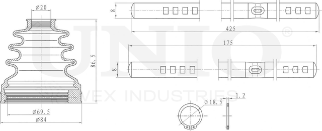 Пыльник ШРУС, комплект (Unio). Артикул DUC-30030K