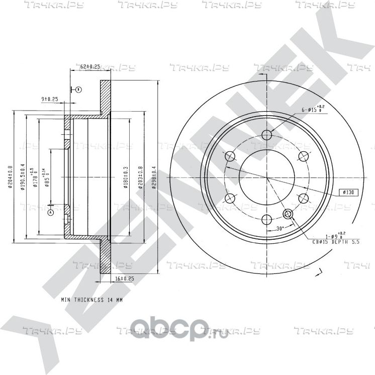 Диск тормозной задний MERCEDES SPRINTER 06-12 VW CRAFTER 06-16 (Zennek). Артикул DBD0109