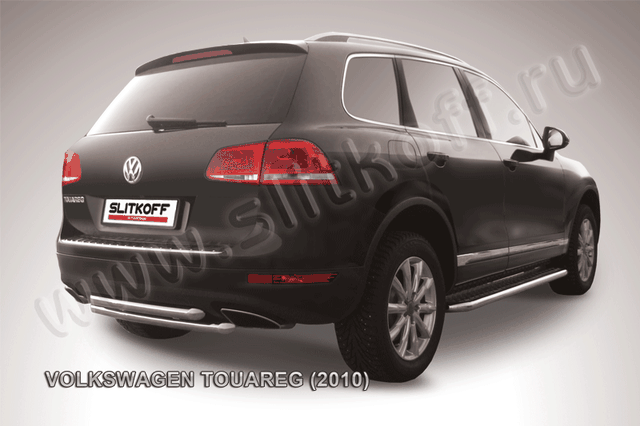 Защита Slitkoff заднего бампера d57/57 двойная для Volkswagen Touareg II 2010-2014. Артикул VWTR-010