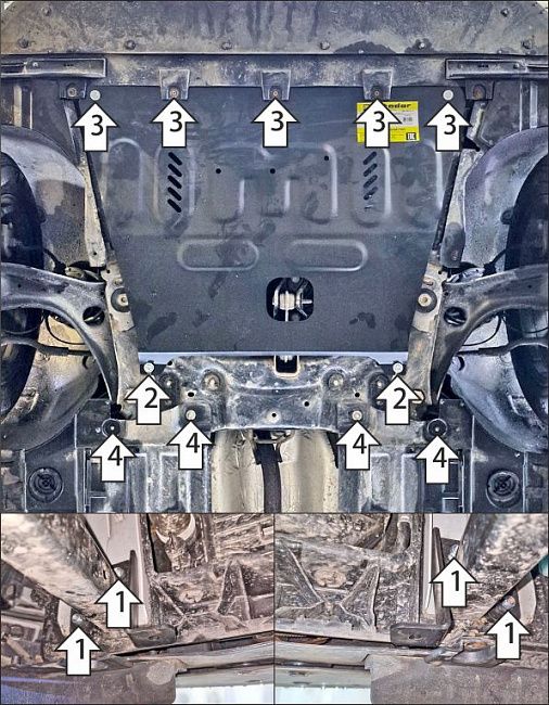 Защита Мотодор усиленная для картера и КПП Renault Samsung XM3 2020-2024. Артикул 71711