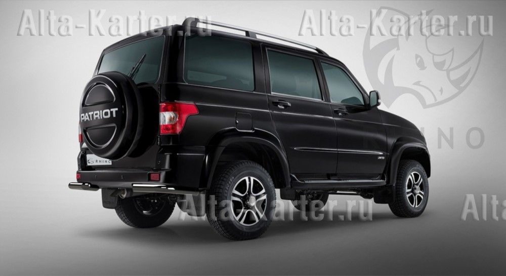 Защита RusStal заднего бампера уголки d63 (секции) для УАЗ Patriot 2014-2026. Артикул UPZBR-002071CH