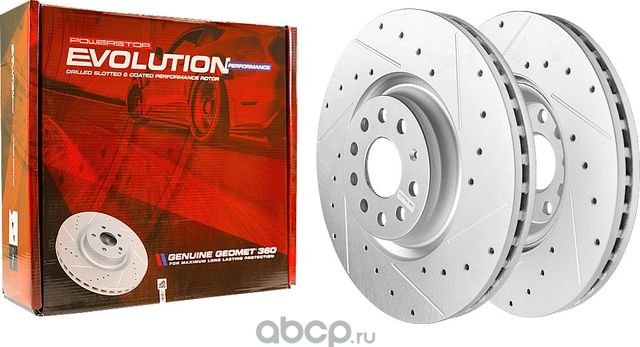 Передний тормозной диск Evolution с перфорацией и насечками, в покрытии GEOMET P (Powerstop). Артикул EBR1497