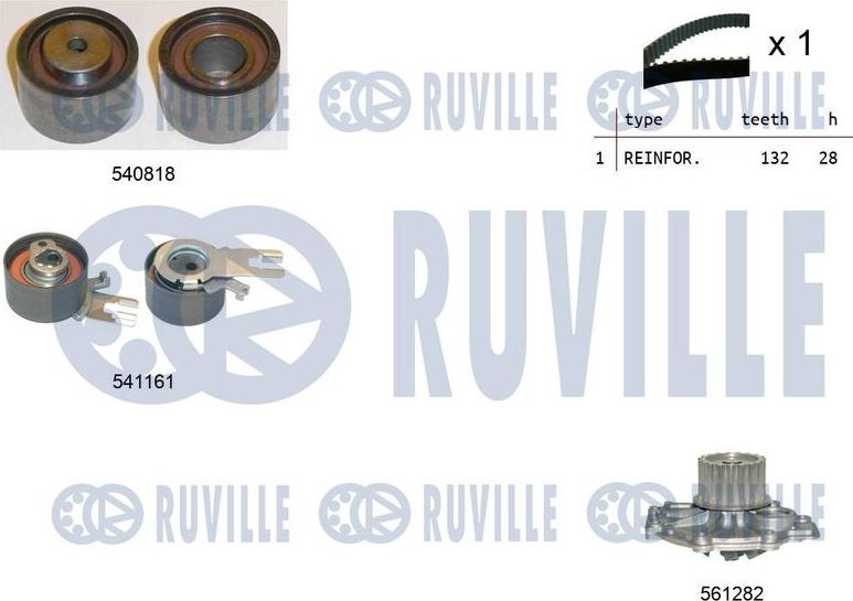 Помпа (водяной насос) с комплектом ремня ГРМ Ruville. Артикул 5503261