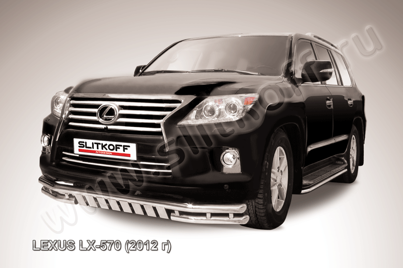Защита Slitkoff переднего бампера d57/57 двойная с защитой картера для Lexus LX 570 2012-2026. Артикул LLX570-12-003