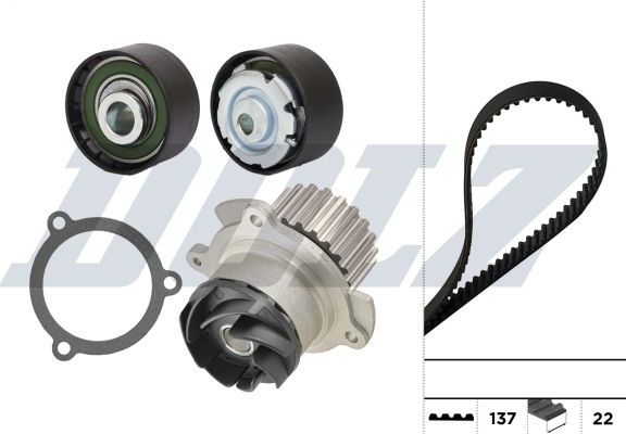 Помпа (водяной насос) с комплектом ремня ГРМ Dolz. Артикул KD148