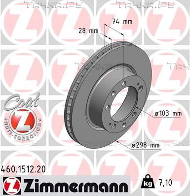 Тормозной диск Zimmermann Coat Z передний для Porsche 968 1991-1995. Артикул 460.1512.20