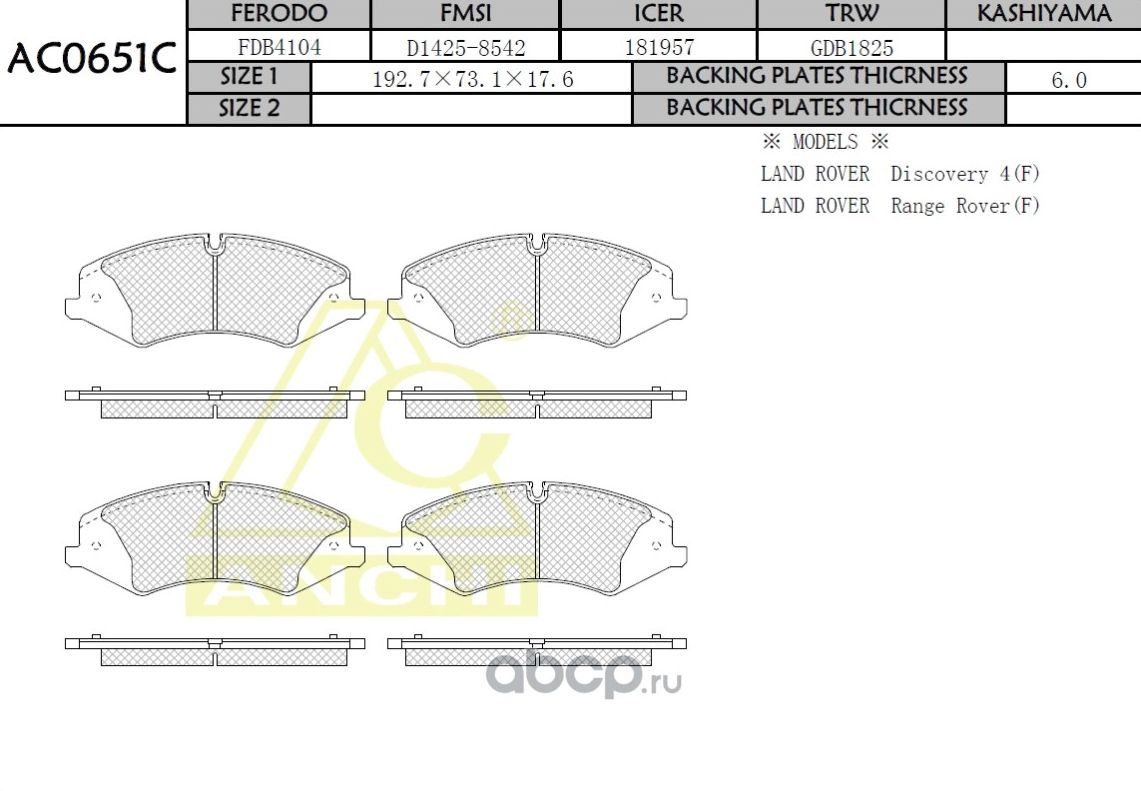 Тормозные колодки ANCHI AC0651C. Артикул AC0651C