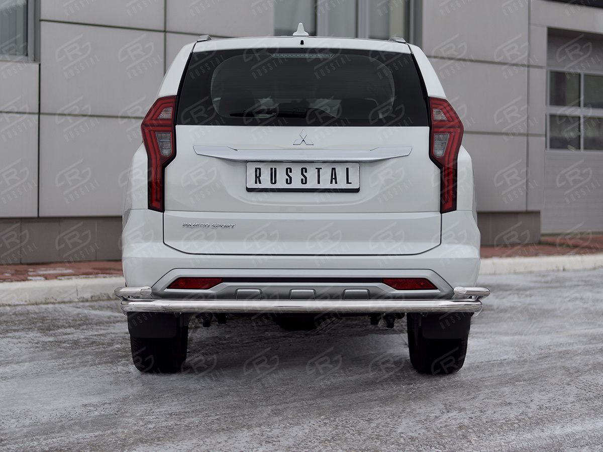 Защита RusStal заднего бампера d63 секции-d42 уголки для Mitsubishi Pajero Sport III рестайлинг 2021-2026. Артикул MPJSZ-003658