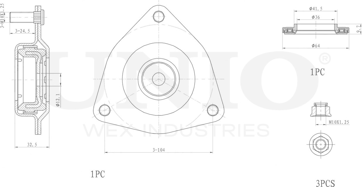 Опора амортизационной стойки, комплект (Unio). Артикул RMP-13059