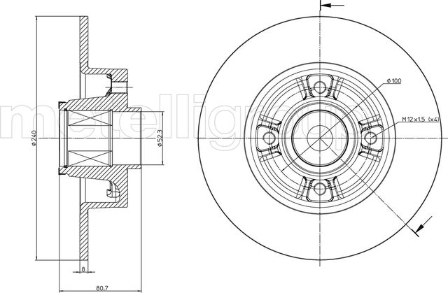 Тормозной диск Metelli задний для Renault Clio V 2008-2026. Артикул 23-0722