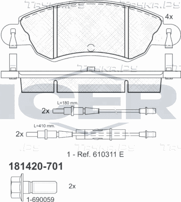 Тормозные колодки Icer передние для Citroen C5 I 2001-2008. Артикул 181420-701