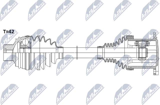 Полуось (привод в сборе, приводной вал) NTY передняя правая/левая для Audi S6 IV (C7) 2012-2018. Артикул NPW-AU-008