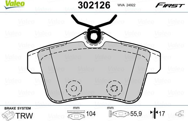 Тормозные колодки Valeo First. Артикул 302126