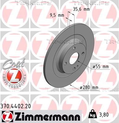 Тормозной диск Zimmermann Coat Z задний для Fiat 124 Spider I 2016-2026. Артикул 370.4402.20