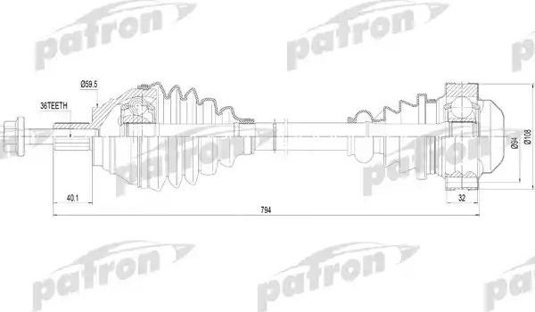 Полуось (привод в сборе, приводной вал) Patron. Артикул PDS0255