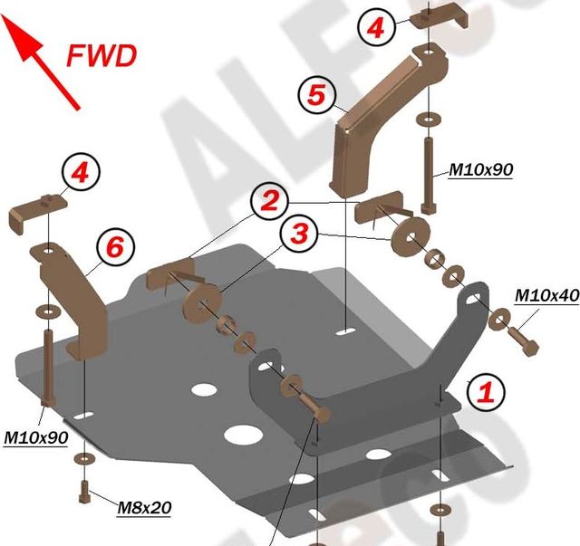 Защита алюминиевая Alfeco для редуктора заднего моста Creta I 4WD 2016-2021. Артикул ALF.10.43 AL4