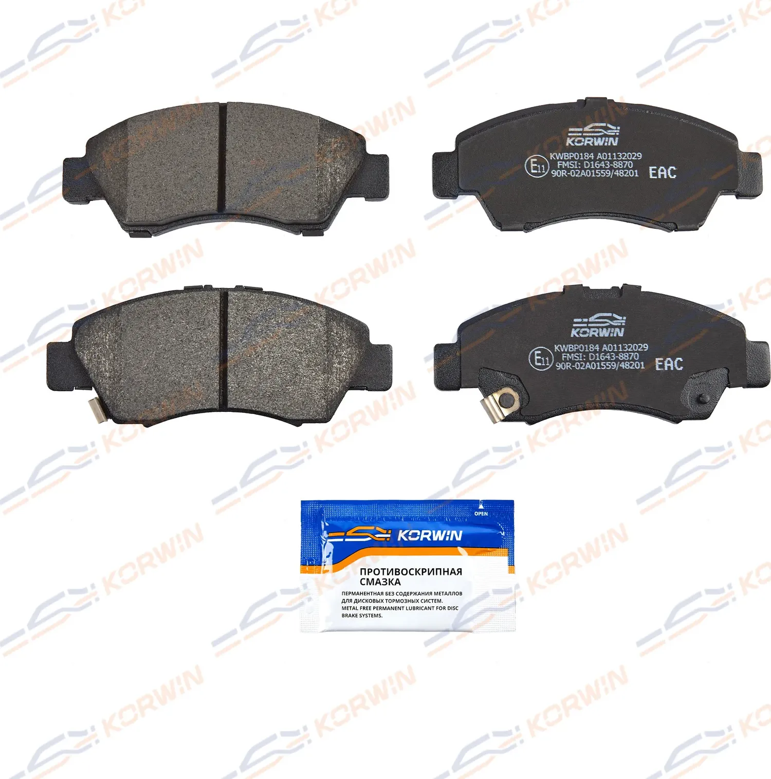 Колодки тормозные перед. Honda Civic V-VI 91-05/Jazz II-IV 02-/Fit I-III 02 (Korwin). Артикул KWBP0184