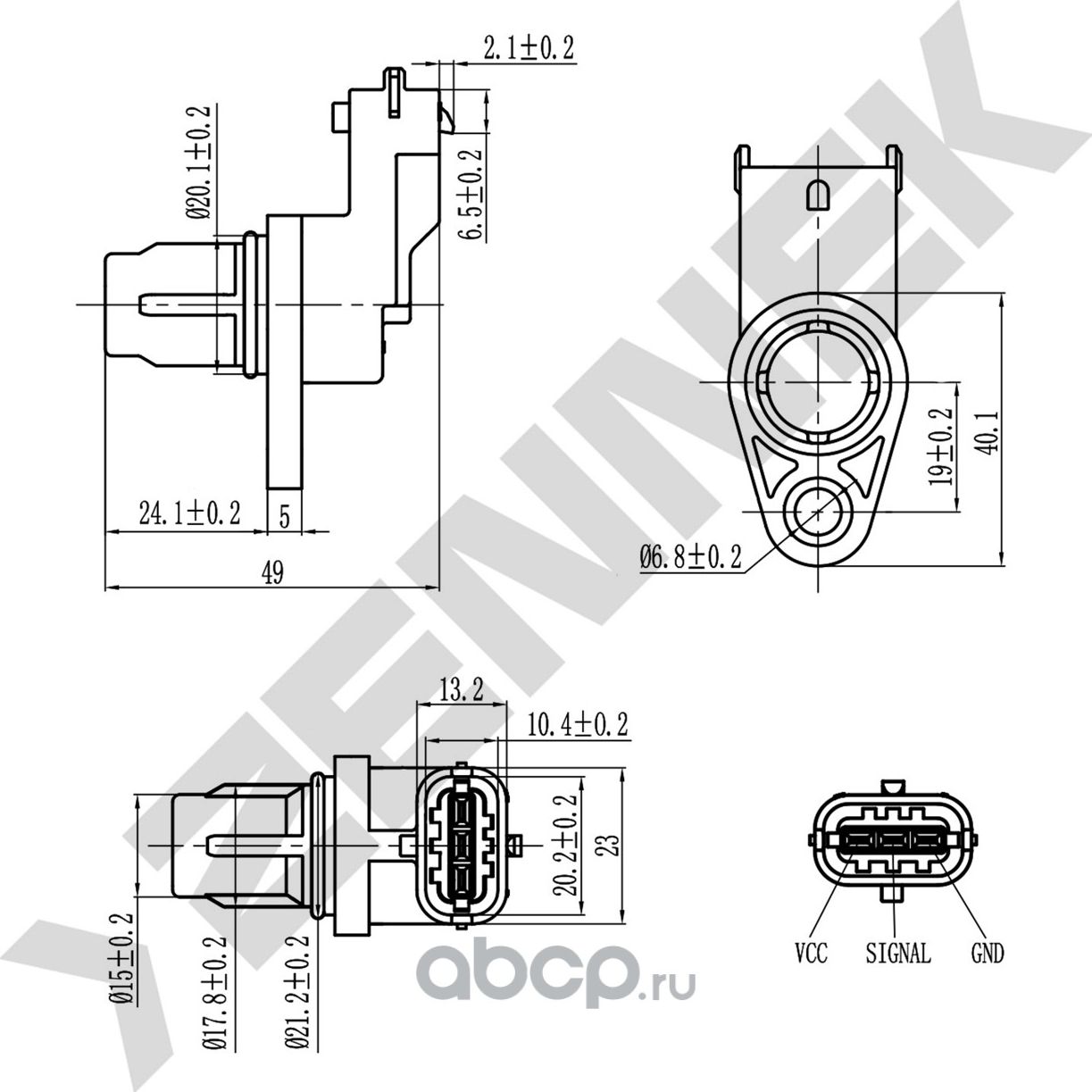 Датчик положения распредвала KIA CEED, HYUNDAI SANTA FE 2.2/2.7CRDI 06 (Zennek). Артикул DCS0229